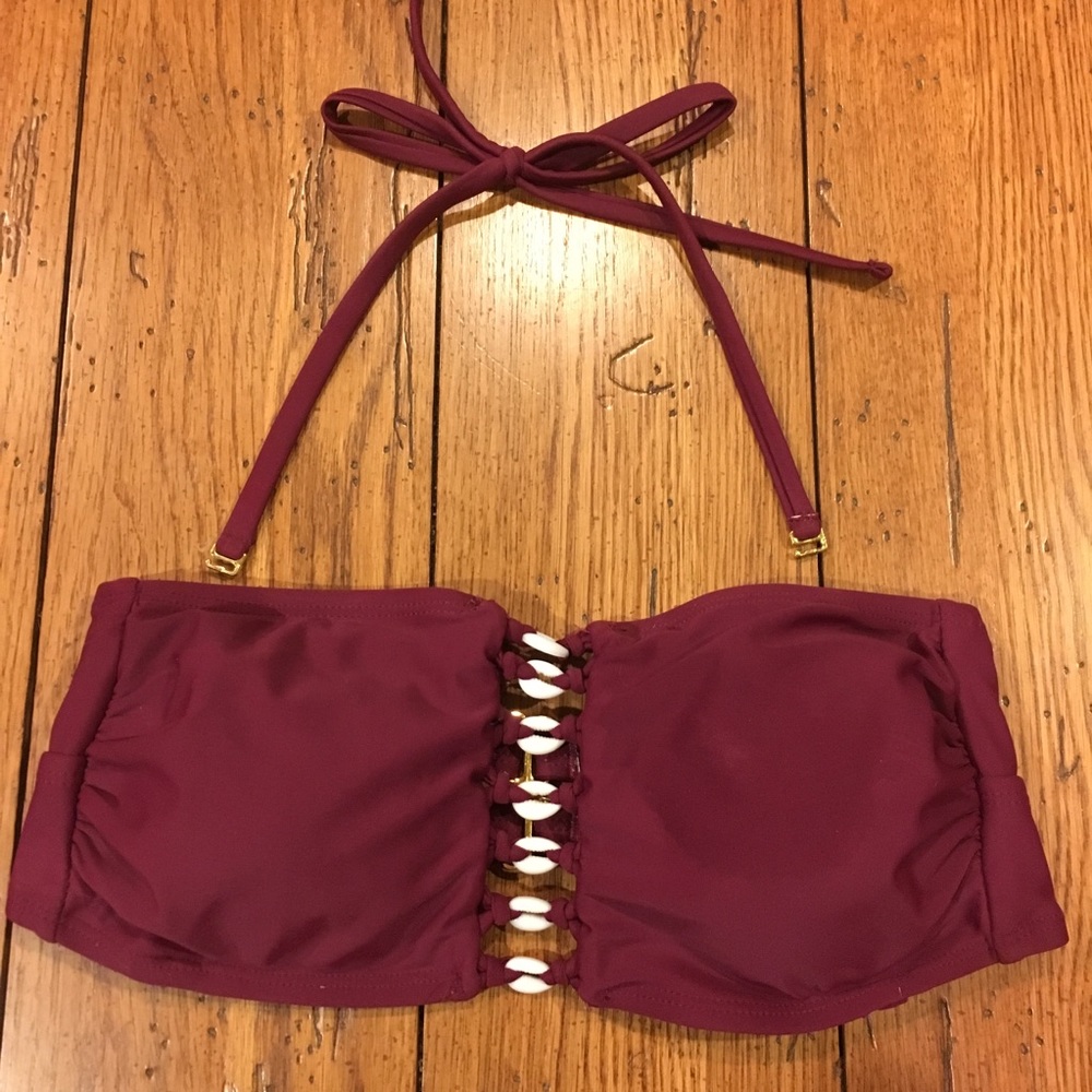 XHILERATION BURGUNDY BANDEAU BIKINI TOP MEDIUM